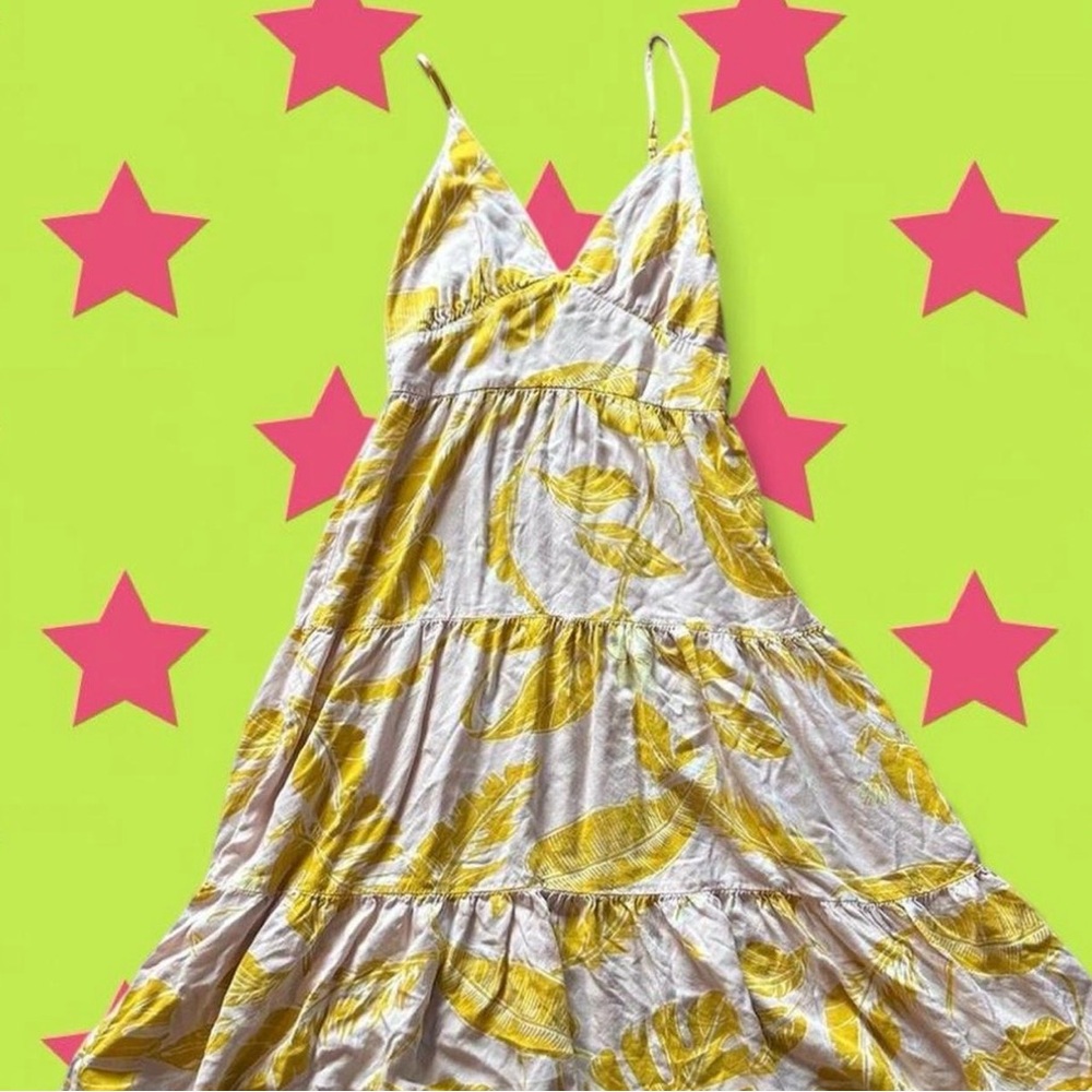 Yellow Leaf Print Maxi Sundress